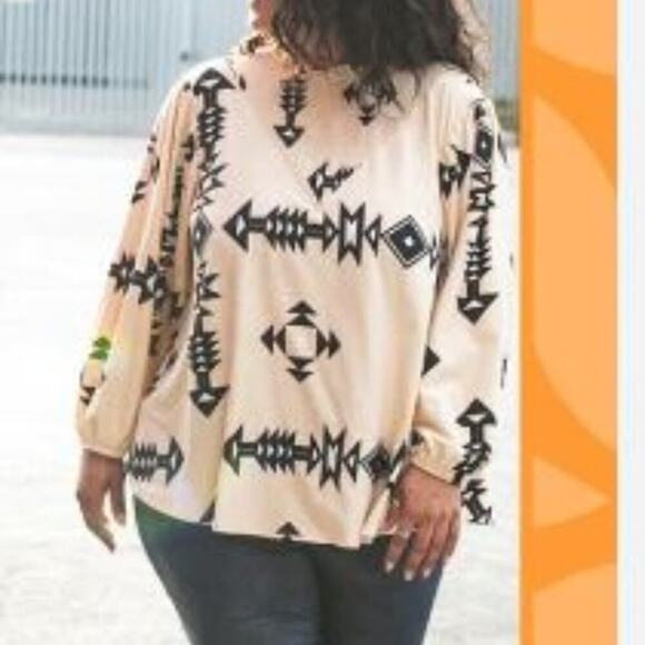 LuLaRoe Brand Clara Style Smocked Blouse Boho Navy & Brown Size 2XL 22-24 - Picture 1 of 7